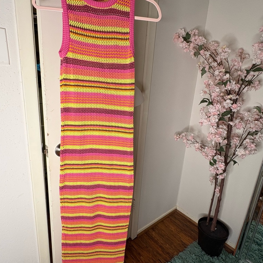 Forever 21 Pink Yellow Striped Maxi Dress